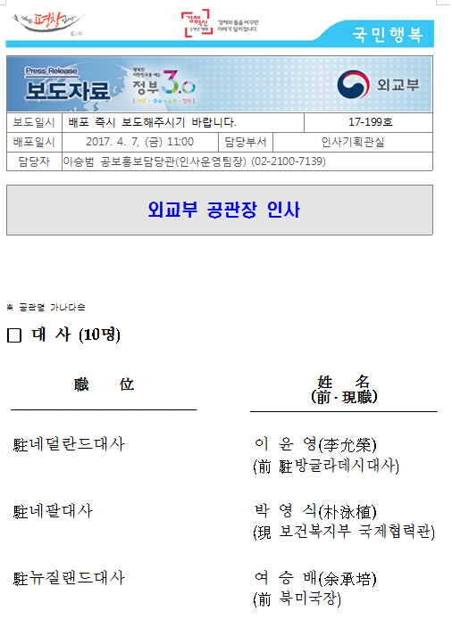 17-199-1 외교부 공관장 인사